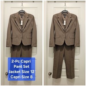 NY & Company Taupe 2-Pc Capri Pant Suit, NWT, Jacket Size 12 Capri Size 8